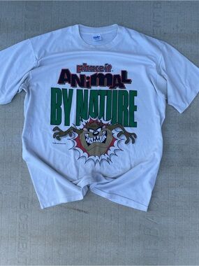 Animal White Graphic 'By Nature' Tee with Taz Illustration